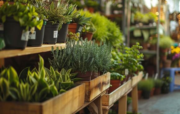 Plants on stand at garden centre